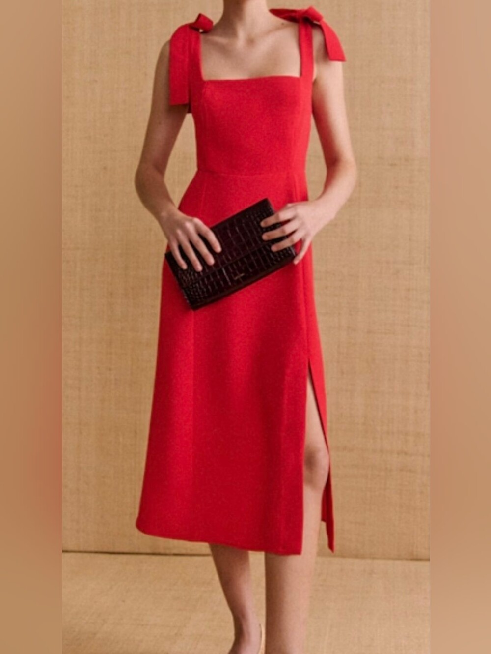 Sézane Dorotha Red Tie-Strap Women's Classic Dress Size 46 (14-USA)